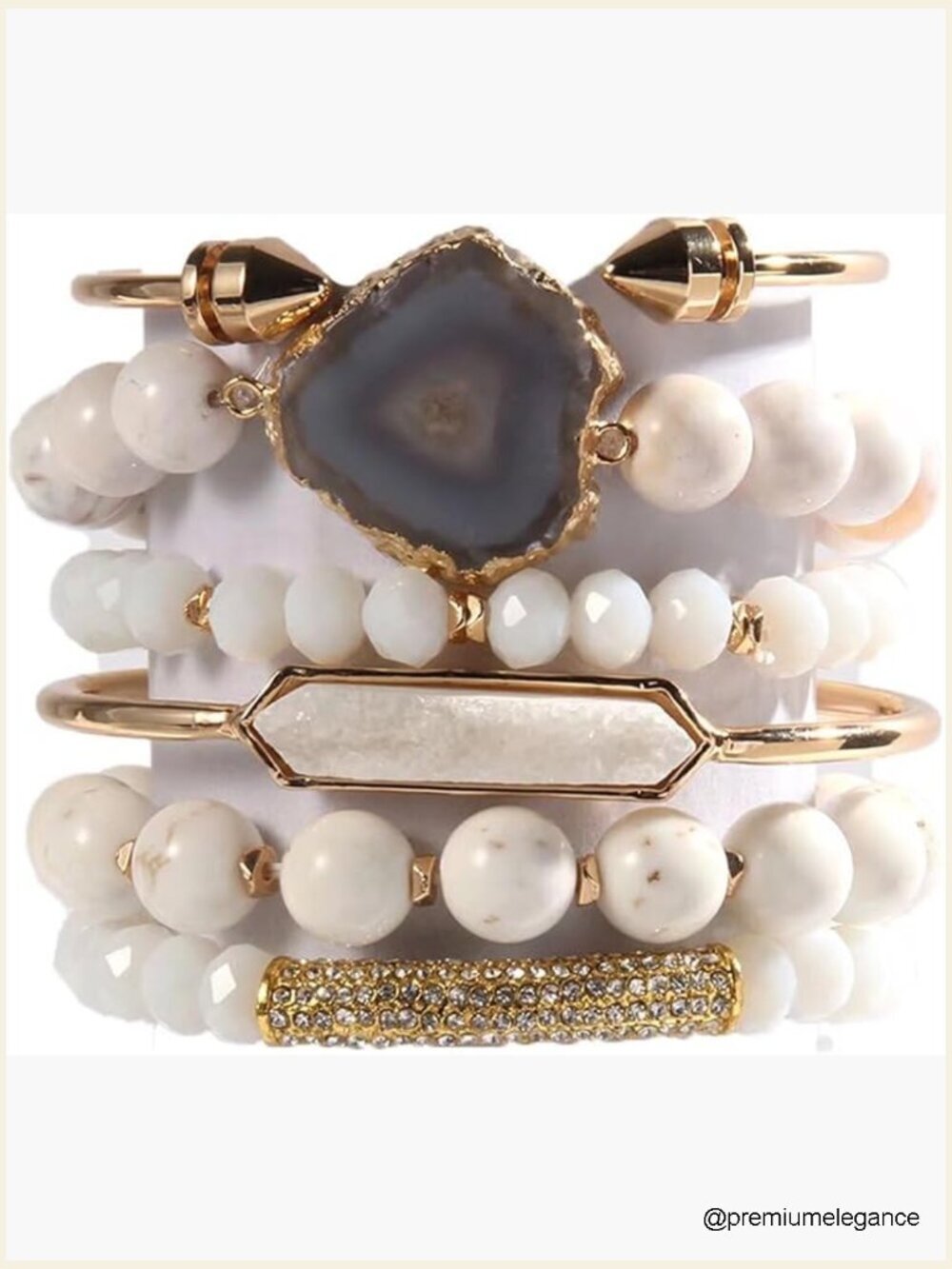 6 Natural Boho Healing Stone Beaded Stretch Bracelets Bangle Set